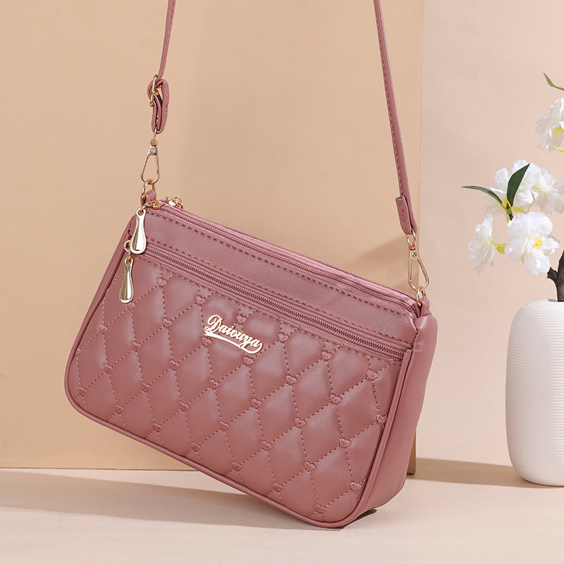 Zipper PU Leather Crossbody Bags, New Fashion Shoulder Bag for Women, Large Capacity Embroidery Handbag and Small Purse