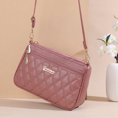 Zipper PU Leather Crossbody Bags, New Fashion Shoulder Bag for Women, Large Capacity Embroidery Handbag and Small Purse