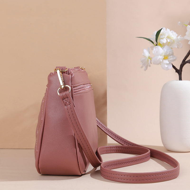 Zipper PU Leather Crossbody Bags, New Fashion Shoulder Bag for Women, Large Capacity Embroidery Handbag and Small Purse