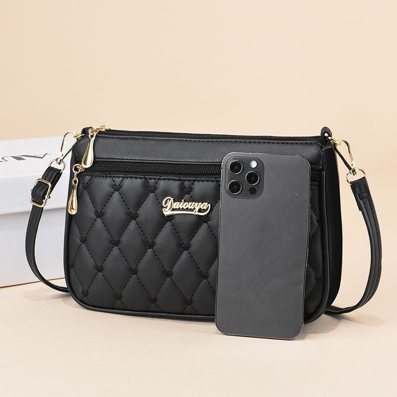 Zipper PU Leather Crossbody Bags, New Fashion Shoulder Bag for Women, Large Capacity Embroidery Handbag and Small Purse