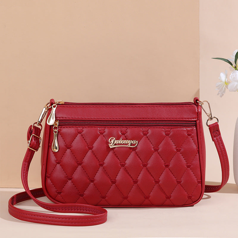 Zipper PU Leather Crossbody Bags, New Fashion Shoulder Bag for Women, Large Capacity Embroidery Handbag and Small Purse