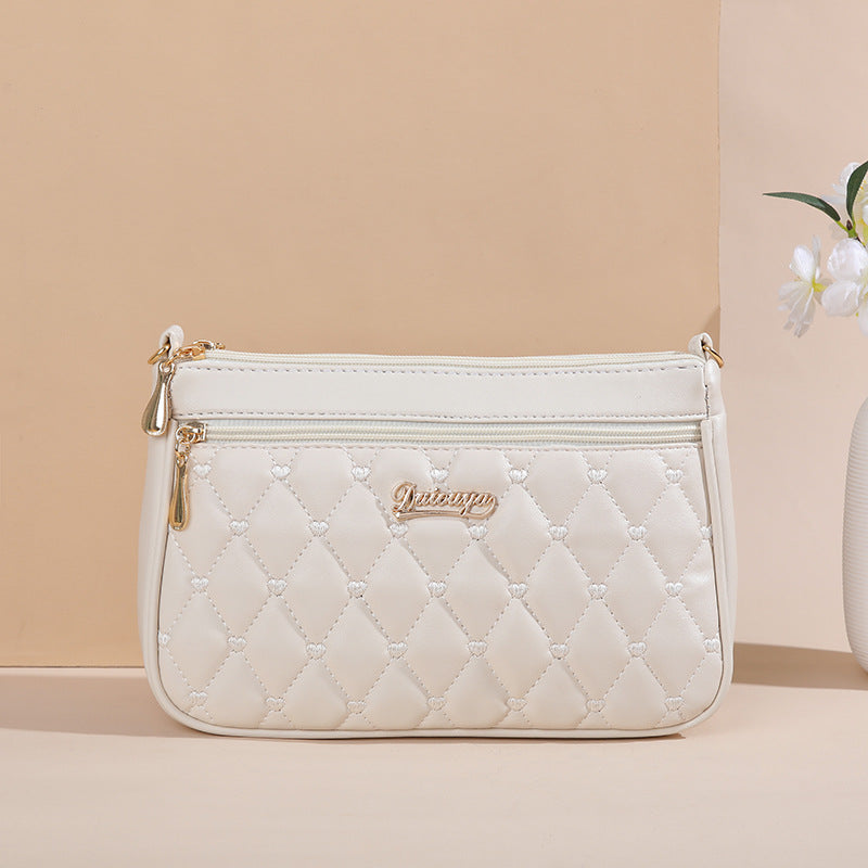 Zipper PU Leather Crossbody Bags, New Fashion Shoulder Bag for Women, Large Capacity Embroidery Handbag and Small Purse