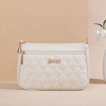 Zipper PU Leather Crossbody Bags, New Fashion Shoulder Bag for Women, Large Capacity Embroidery Handbag and Small Purse