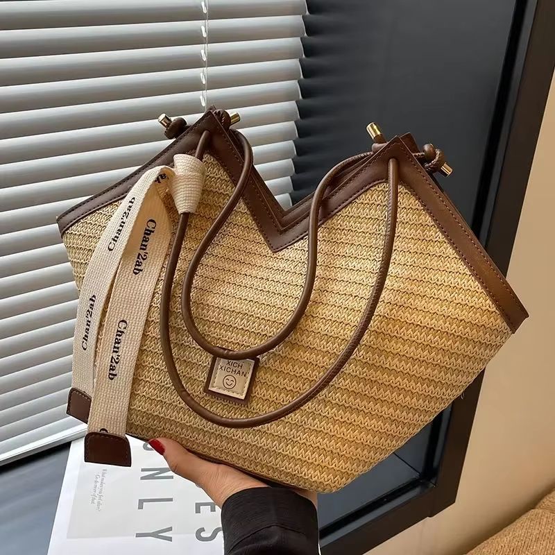 Straw Beach Shoulder Bag Retro Handmade Woven Summer Handbag For Women 9