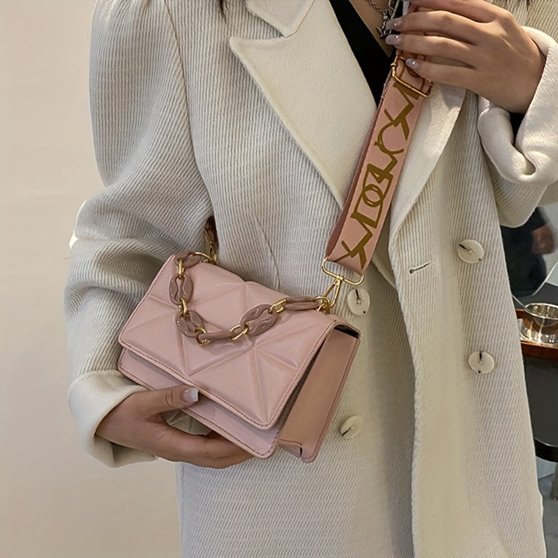 Trendy Small Purse with Chunky Chain,New Fashion Women Bag, Simple Casual Retro Shoulder Bag