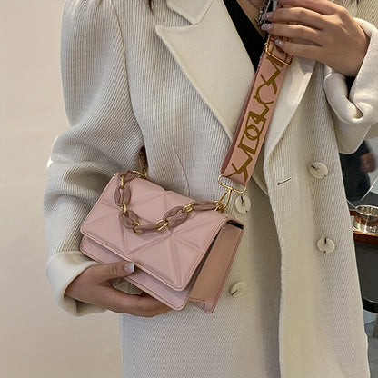Trendy Small Purse with Chunky Chain,New Fashion Women Bag, Simple Casual Retro Shoulder Bag