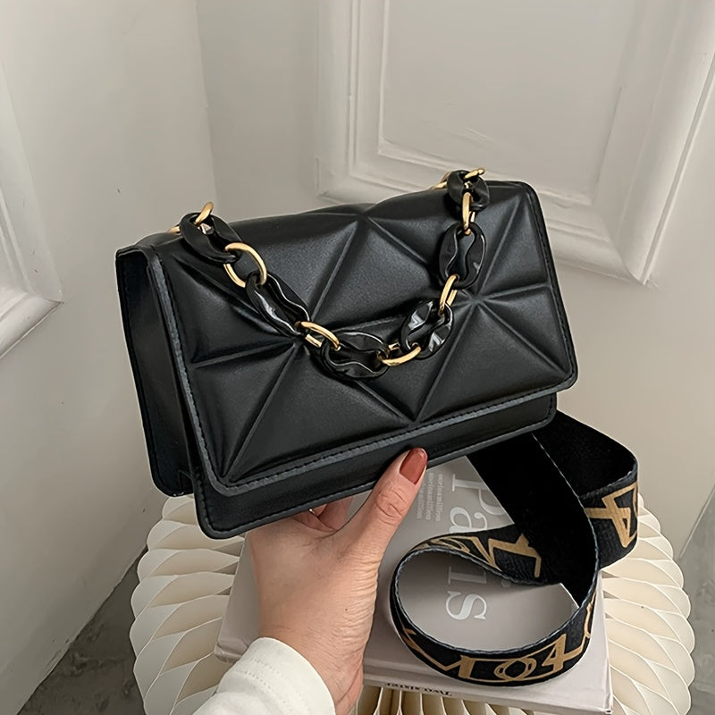 Trendy Small Purse with Chunky Chain,New Fashion Women Bag, Simple Casual Retro Shoulder Bag