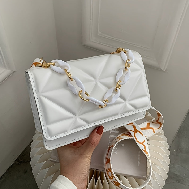 Trendy Small Purse with Chunky Chain,New Fashion Women Bag, Simple Casual Retro Shoulder Bag