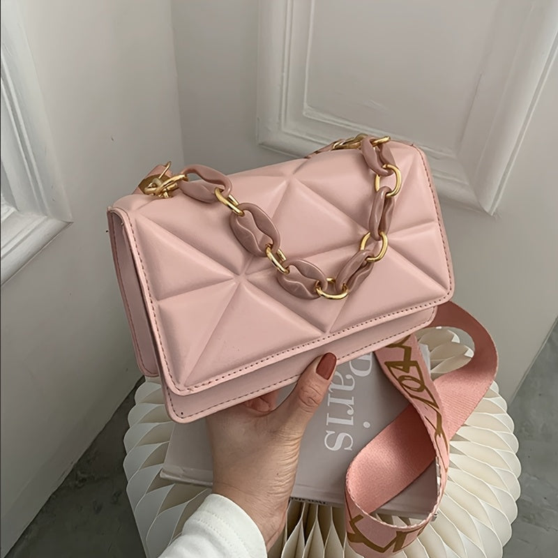 Trendy Small Purse with Chunky Chain,New Fashion Women Bag, Simple Casual Retro Shoulder Bag