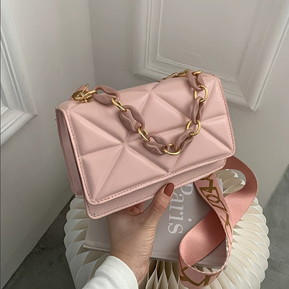 Trendy Small Purse with Chunky Chain,New Fashion Women Bag, Simple Casual Retro Shoulder Bag
