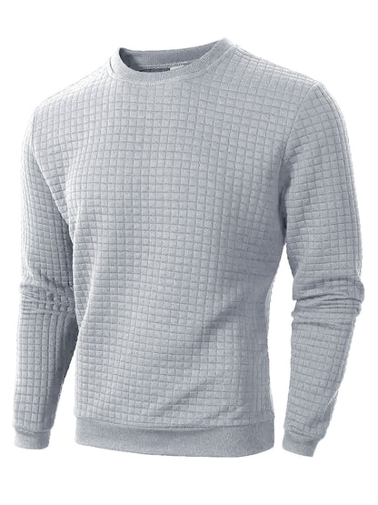 Autumn Mens Crew Neck Pullover Solid Color Knitted Streetwear Jacquard Check Sweatshirt Long Sleeve