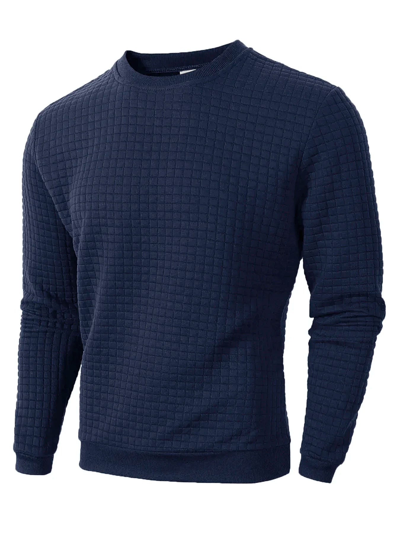 Autumn Mens Crew Neck Pullover Solid Color Knitted Streetwear Jacquard Check Sweatshirt Long Sleeve