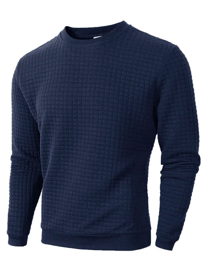 Autumn Mens Crew Neck Pullover Solid Color Knitted Streetwear Jacquard Check Sweatshirt Long Sleeve