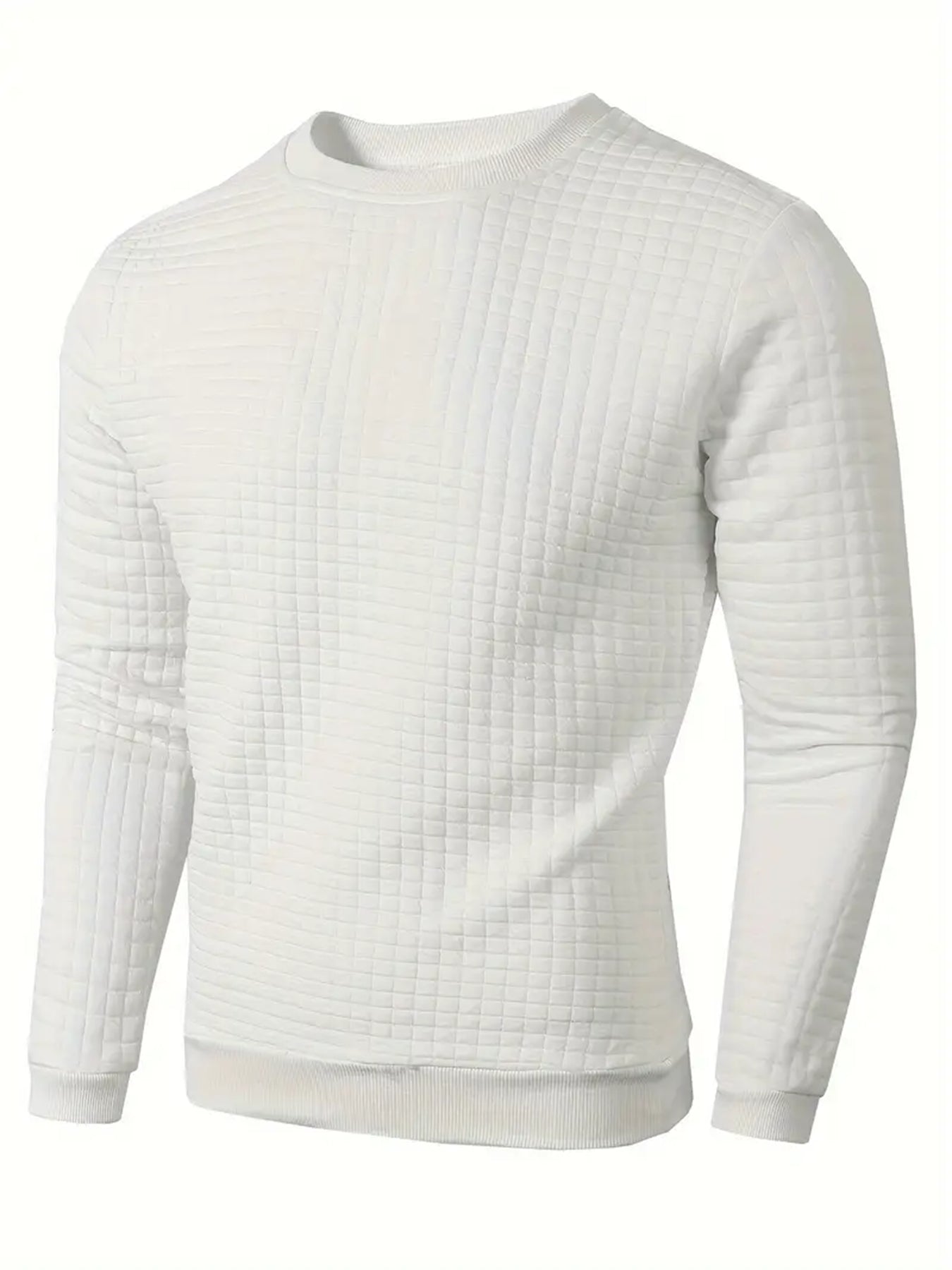 Autumn Mens Crew Neck Pullover Solid Color Knitted Streetwear Jacquard Check Sweatshirt Long Sleeve
