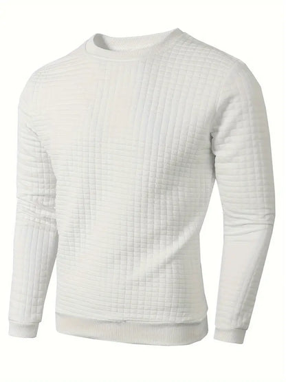 Autumn Mens Crew Neck Pullover Solid Color Knitted Streetwear Jacquard Check Sweatshirt Long Sleeve