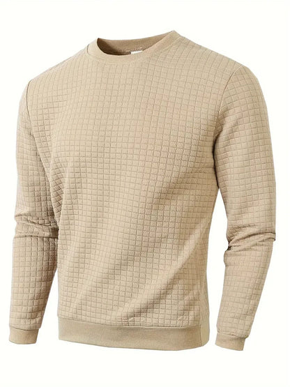 Autumn Mens Crew Neck Pullover Solid Color Knitted Streetwear Jacquard Check Sweatshirt Long Sleeve 8