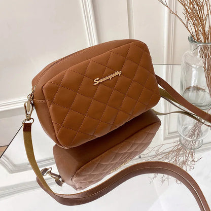 Simple Embroidery Checkered Crossbody Camera Bag for Women Checkered Crossbody Bag