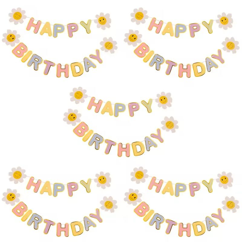 Birthday Flag Party Banner Flower Garland Kids Room Birthday Decoration 4