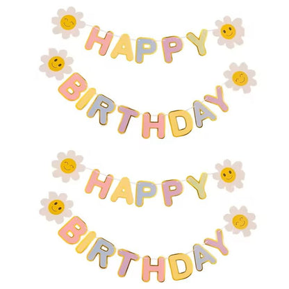 Birthday Flag Party Banner Flower Garland Kids Room Birthday Decoration