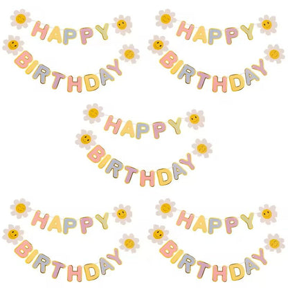 Birthday Flag Party Banner Flower Garland Kids Room Birthday Decoration 7