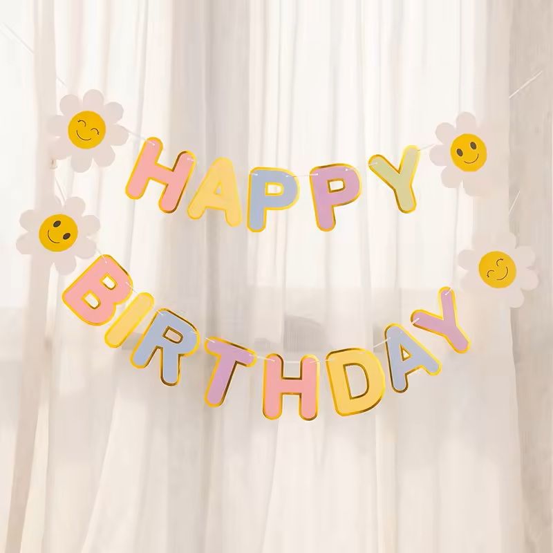 Birthday Flag Party Banner Flower Garland Kids Room Birthday Decoration 8