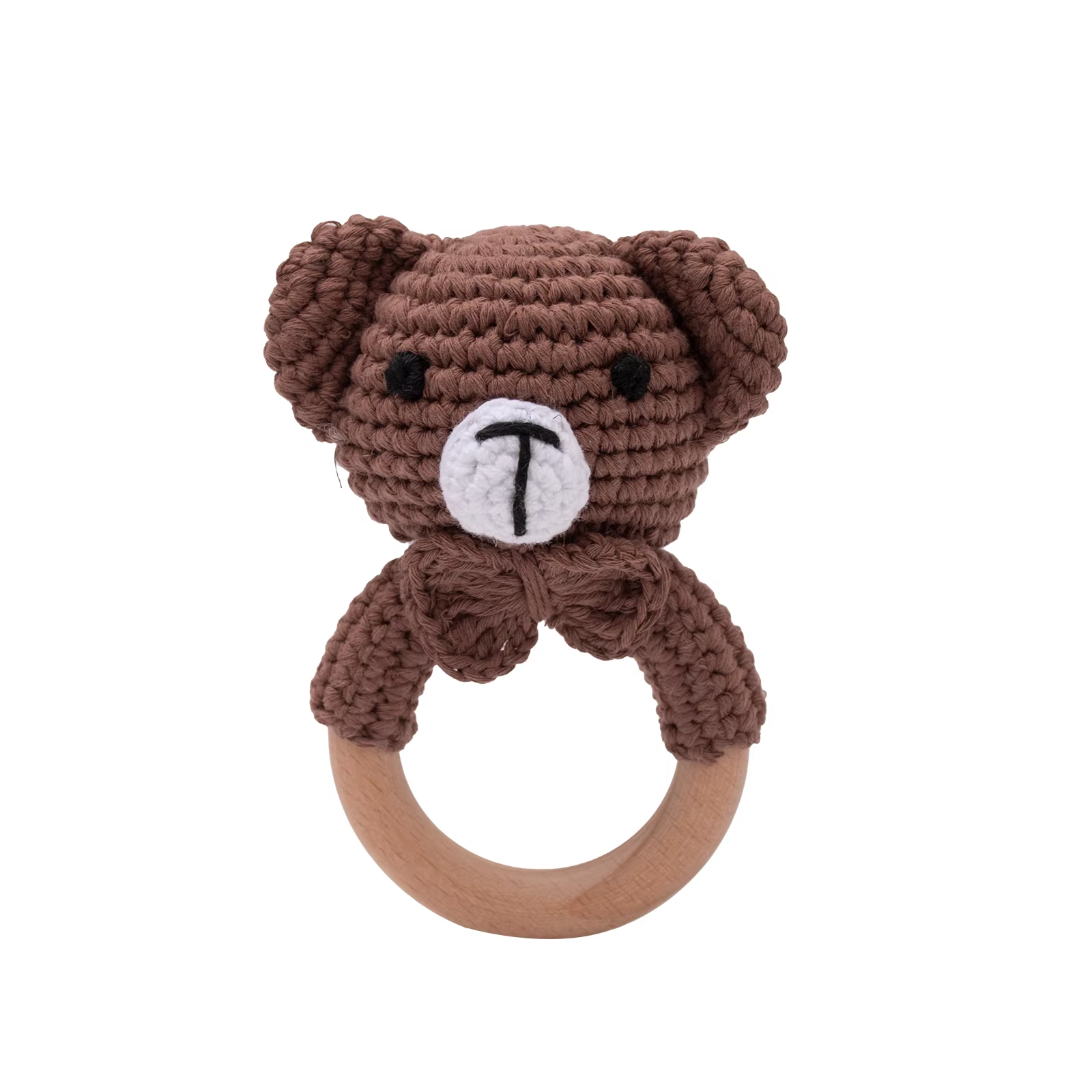 Wooden Teether Toy Baby Crochet Rattle BPA Free Wood Rodent Rabbit Rattle Baby Mobile Play Gym 6
