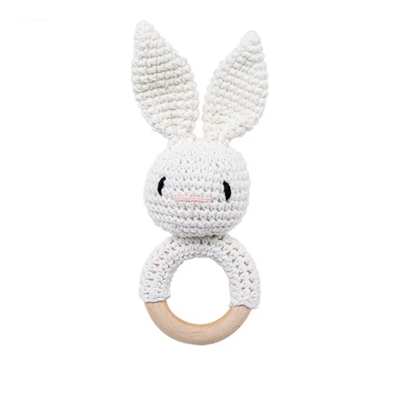Wooden Teether Toy Baby Crochet Rattle BPA Free Wood Rodent Rabbit Rattle Baby Mobile Play Gym 10