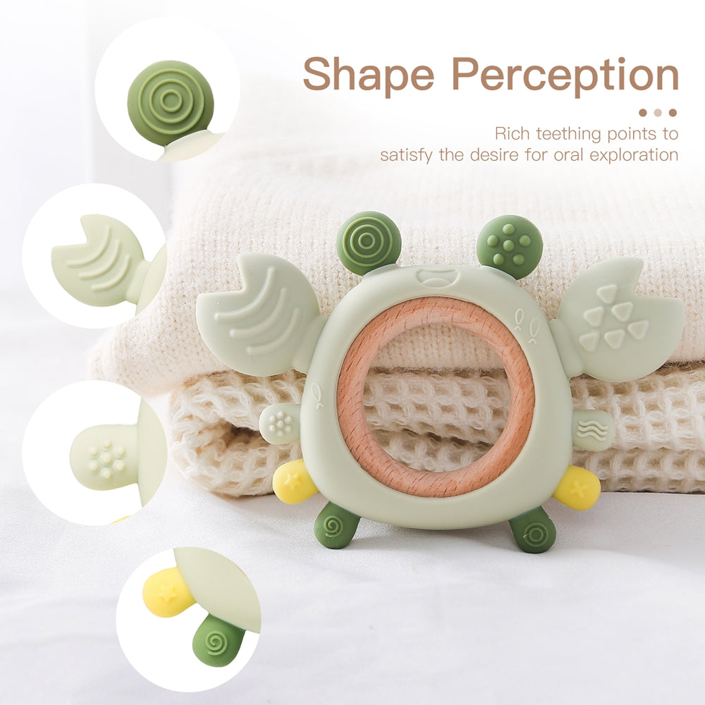Silicone Baby Teether BPAFree Crab Wooden Ring Teething Toys 2