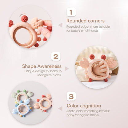 Silicone Baby Teether BPAFree Crab Wooden Ring Teething Toys 3
