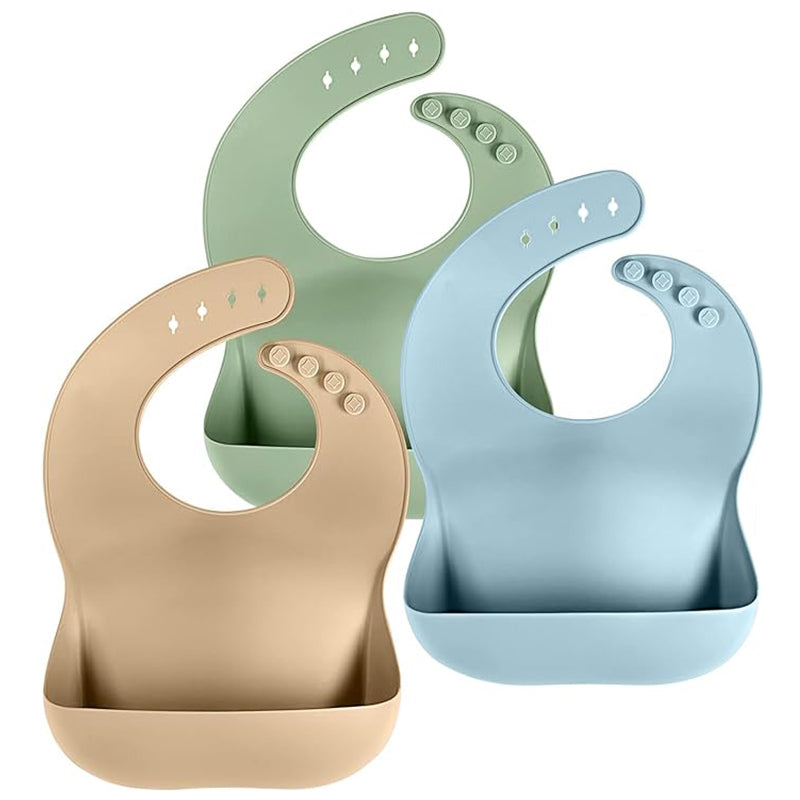Adjustable Baby Silicone Tray Bib, Waterproof Soft Feeding Bib for Newborns