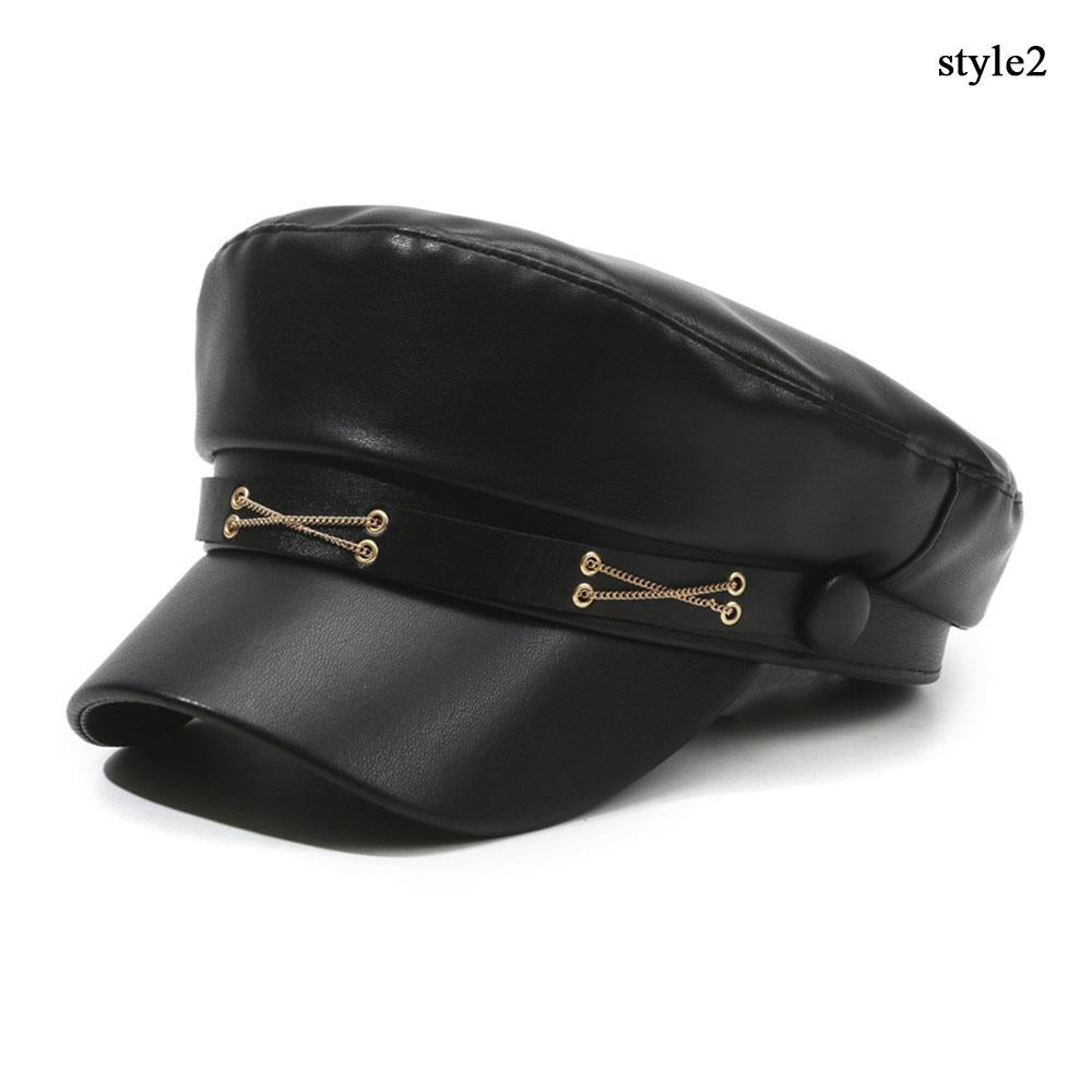 Black Womens Beret Hat PU Leather Vintage England Flat Top Newsboy Cap Artist Fashion Casual Painte 6