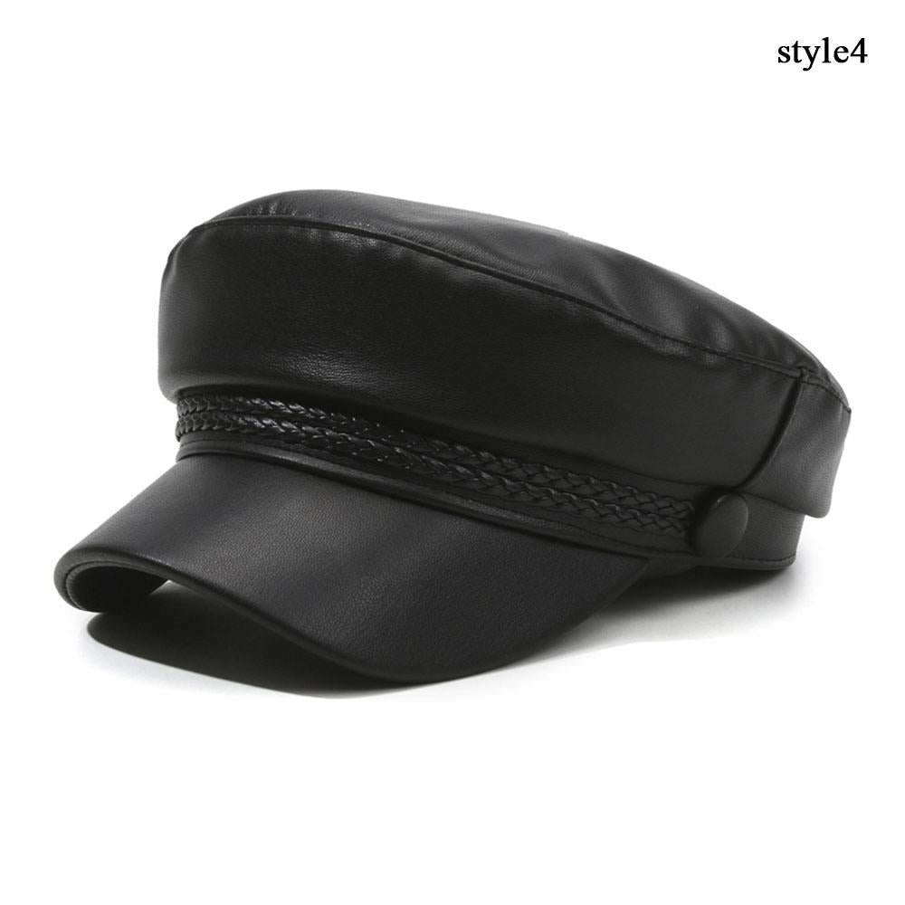 Black Womens Beret Hat PU Leather Vintage England Flat Top Newsboy Cap Artist Fashion Casual Painte 8