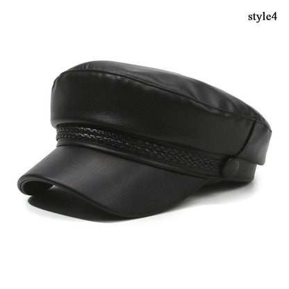 Black Womens Beret Hat PU Leather Vintage England Flat Top Newsboy Cap Artist Fashion Casual Painte 8