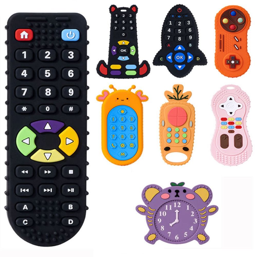 Sensory Educational Baby Silicone Teether, Remote Control Shape, Kids Gum Relief