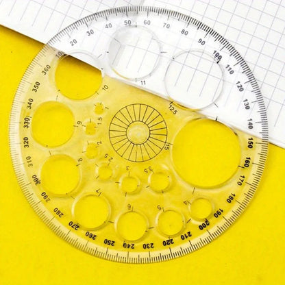 360-Degree Rotating Round Ruler, Transparent Blue Template for Drafting, Patchwork Office Work