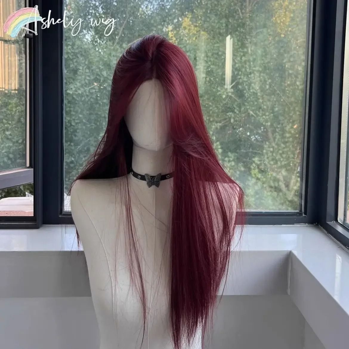 Black Synthetic Long Straight Wig Middle Part Natural Full Head Cover 2