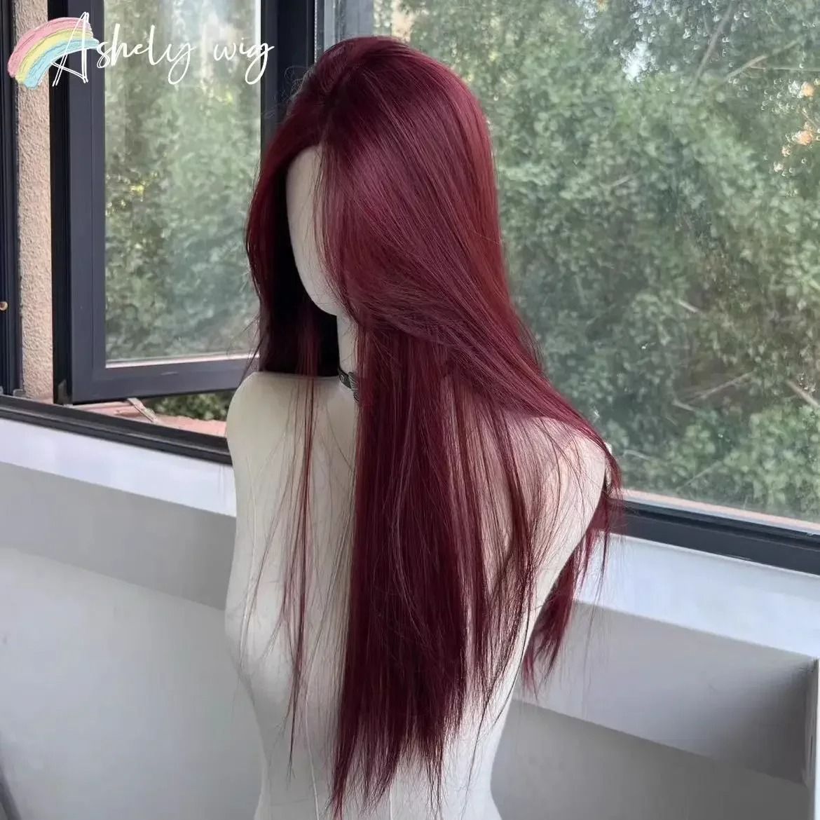 Black Synthetic Long Straight Wig Middle Part Natural Full Head Cover 3