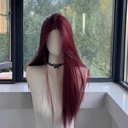Black Synthetic Long Straight Wig Middle Part Natural Full Head Cover 7
