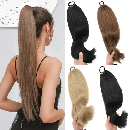 Synthetic Long Straight Ponytail Wig with Headband and Elastic Rope