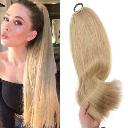 Synthetic Long Straight Ponytail Wig With Headband And Elastic Rope 11