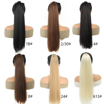 Synthetic Long Straight Ponytail Wig With Headband And Elastic Rope 2