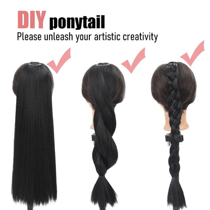 Synthetic Long Straight Ponytail Wig With Headband And Elastic Rope 3