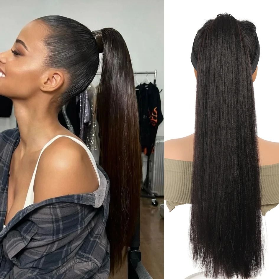 Synthetic Long Straight Ponytail Wig With Headband And Elastic Rope 8