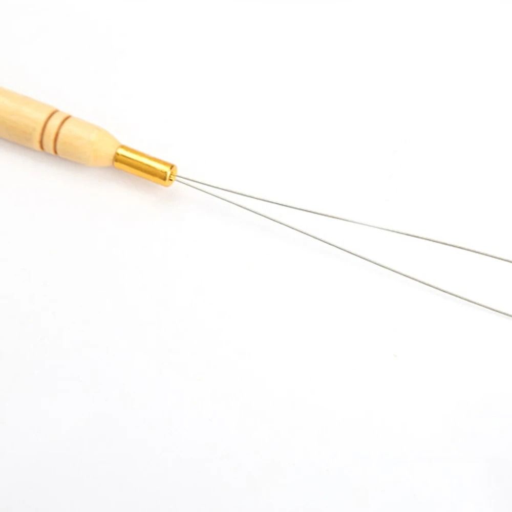 Hair Extension Loop Needle Threader With Wooden Handle 2