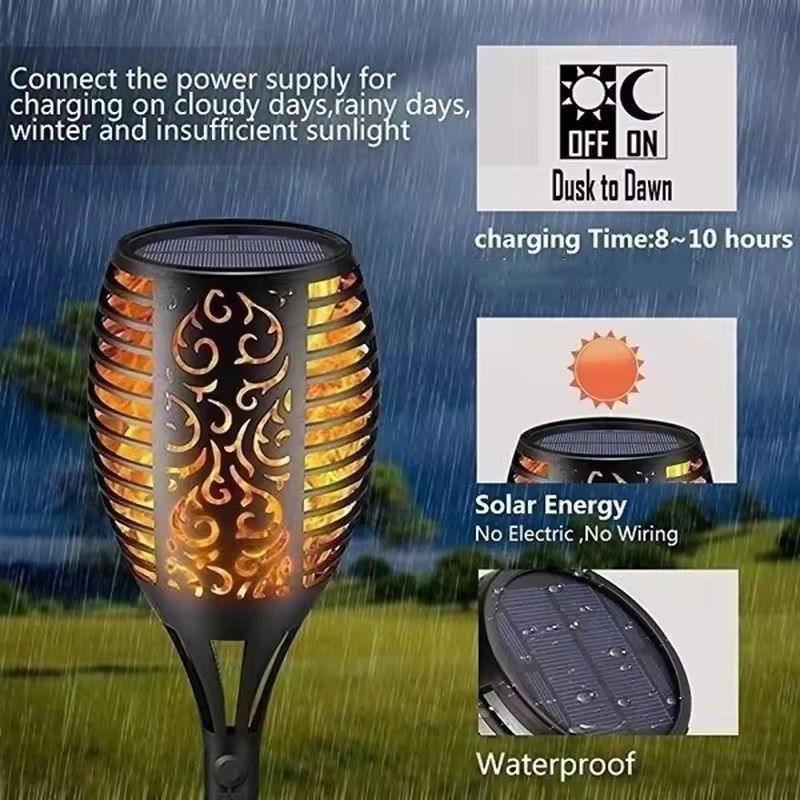 Solar Flame 96LED Outdoor Torch Lights Solar Flickering Torch Pathway Yard 1