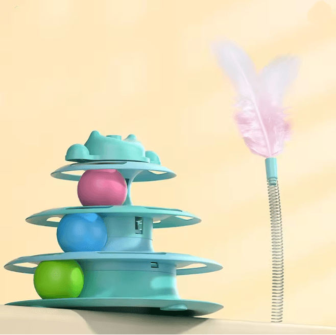 Interactive Cat Turntable Toy With Feather And Ball 3