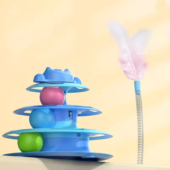 Interactive Cat Turntable Toy With Feather And Ball 4