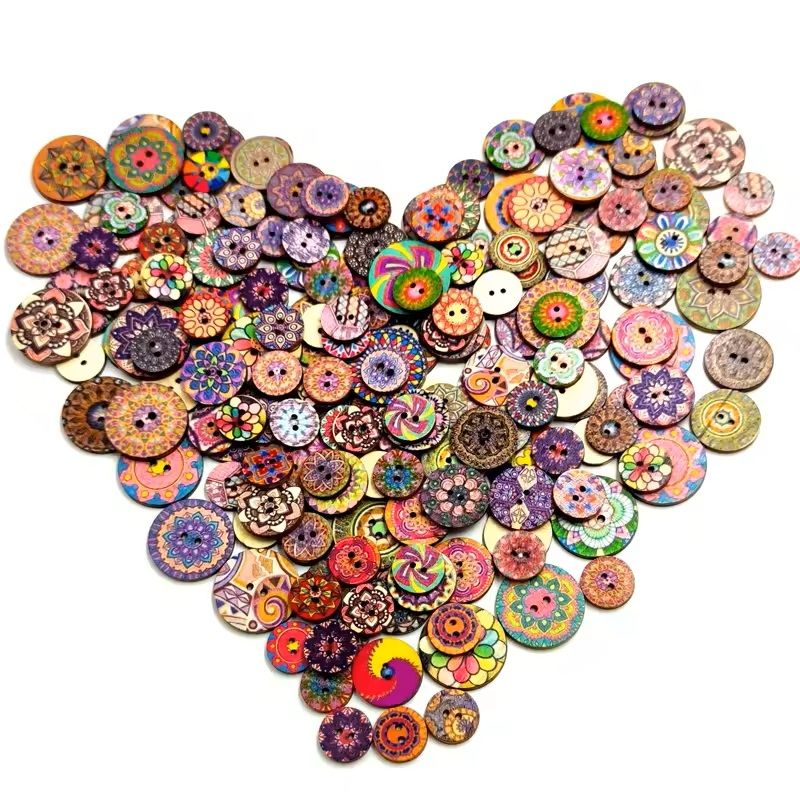 100 Pcs Retro Round Wooden Buttons  152025 Mm DIY HandSewing Wood Chip Print Buttons For Clothing   1