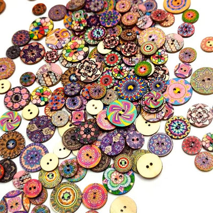 100 Pcs Retro Round Wooden Buttons  152025 Mm DIY HandSewing Wood Chip Print Buttons For Clothing   2