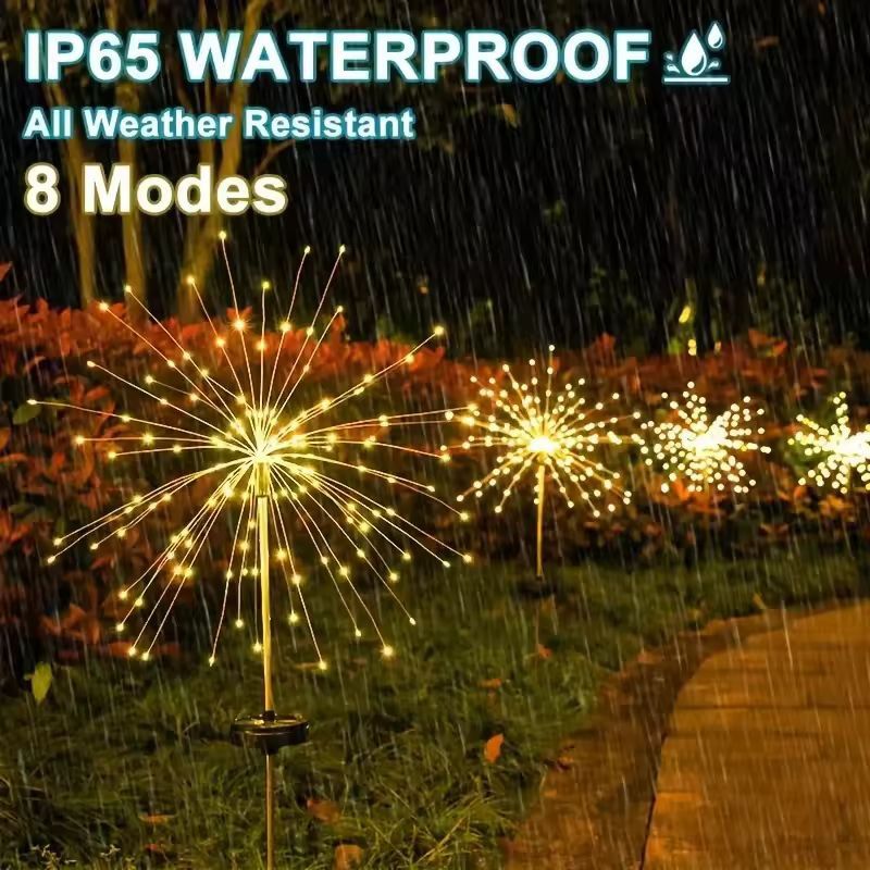 Solar SparkFire Garden Lights  Waterproof Outdoor Firework String Lights 90200 LED 3 Colors 8 Modes 1